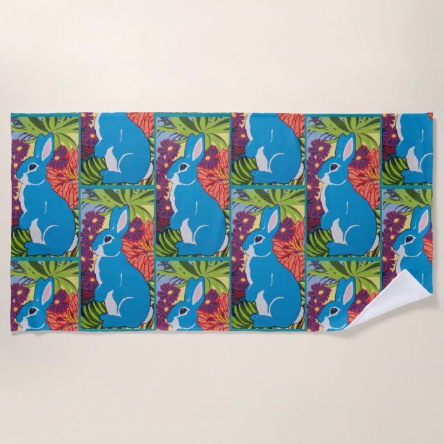 Serviette De Plage Lapin Hawaiien Tropical Design Beach Towne (Devant)
