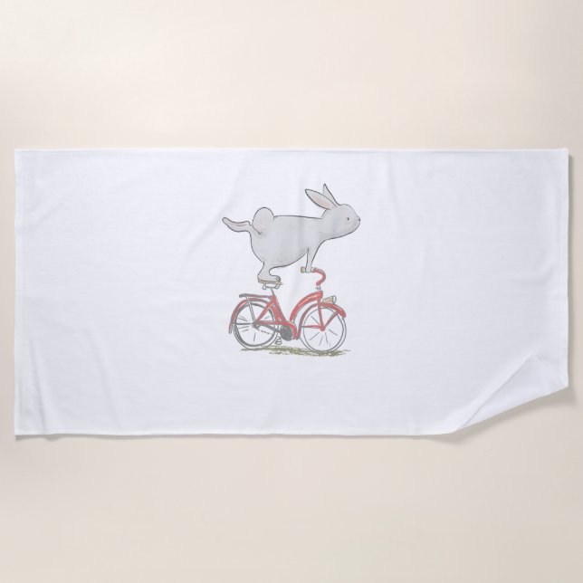 Serviette De Plage Lapin Mignonne Sur Vélo _ Cyclisme _ Vélo & G (Devant)