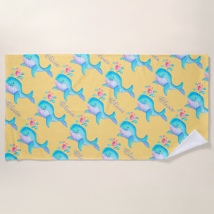 Serviette De Plage L'aquarelle de la baleine de mer est nommé sable m