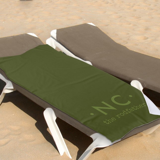 Serviette De Plage L'armée Rodfather Vert Kaki Monogramme Pêcheur (Créateur téléchargé)