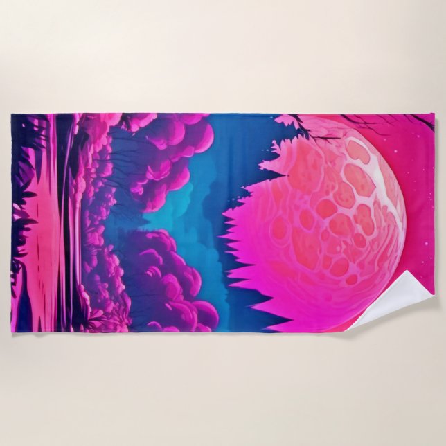 Serviette De Plage L'art de la lune rose géante (Devant)