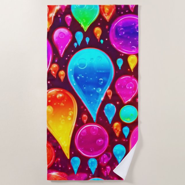 Serviette De Plage L'art de Neon Raindrops (Devant)
