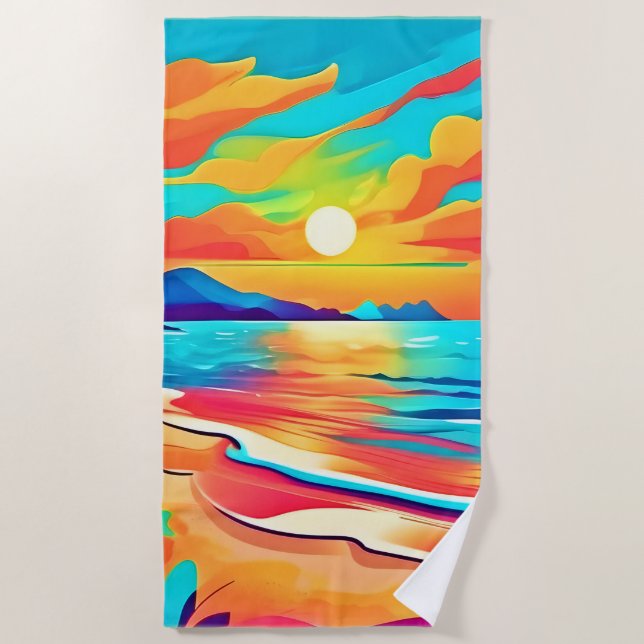Serviette De Plage L'art du coucher de soleil sur la plage animé (Devant)
