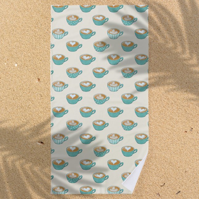 Serviette De Plage Latte Art dans de mignons cafés bleus (Créateur téléchargé)