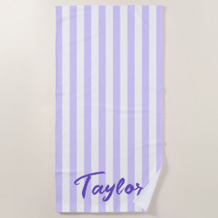 Serviette De Plage Lavande légère et bande de cabane blanche