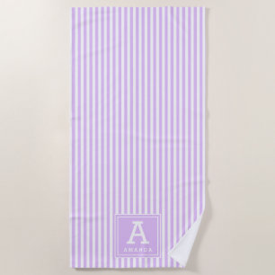 Serviette De Plage Lavande Lumineuse Rayures de Cabane Monogramme Ini