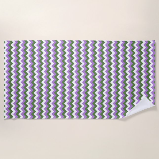 Serviette De Plage Lavande, vert et blanc Chevron Zigzag (Devant)
