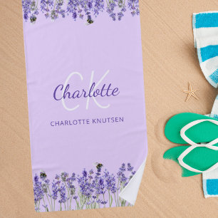 Serviette De Plage Lavande violet fleurs monogramme initiales