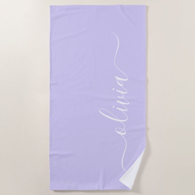 Serviette De Plage Lavende Violet Moderne Écriture Féminine Monogramm (Devant)