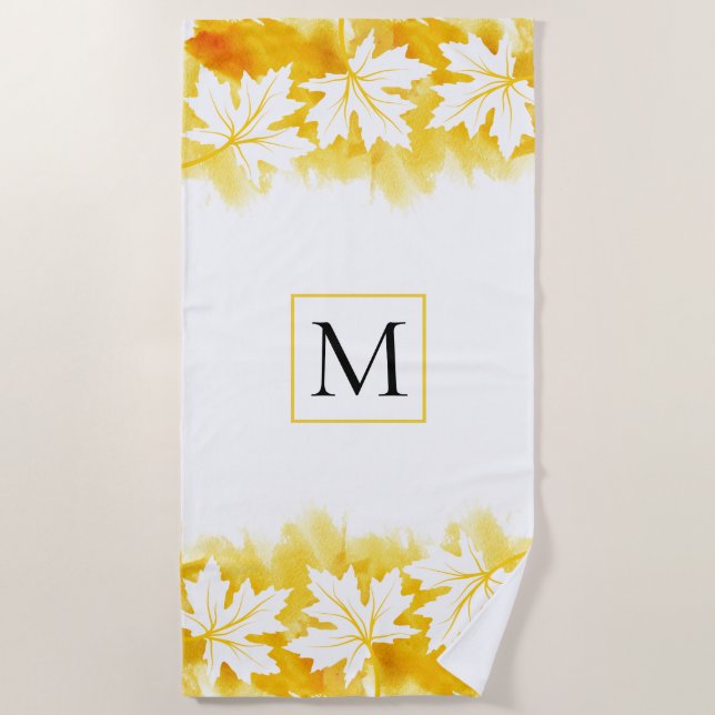 Serviette De Plage Laver à l'eau jaune de la feuille d'érable blanc,  (Devant)