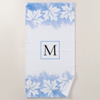 Serviette De Plage Laver et monogramme bleu feuille d'érable