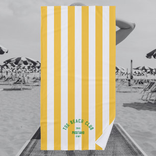 Serviette De Plage Le Beach Club Green Crest Yellow Cabana Stripe
