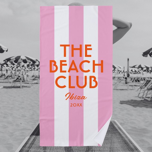 Serviette De Plage Le Beach Club Ibiza Pink Cabana Stripe (Créateur téléchargé)