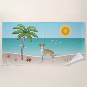 Serviette De Plage Le Chien De La Faune Et L'Iggy Blanche À Une Plage