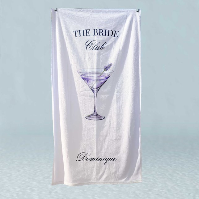 Serviette De Plage Le Cocktail Lavande du Club Social de la Mariée (Personalized Beach Towel)