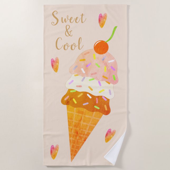 Serviette De Plage Le cône glacé Pale Peach Ice Crème avec des arrose (Devant)