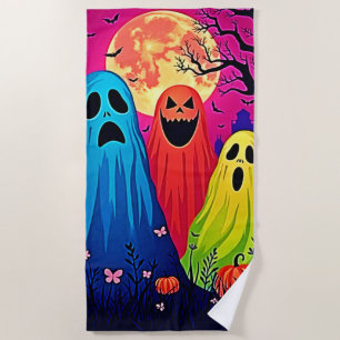 Serviette De Plage Le design de la fête d'Halloween de Neon Ghosts
