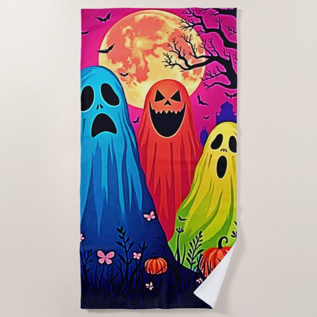 Serviette De Plage Le design de la fête d'Halloween de Neon Ghosts (Devant)