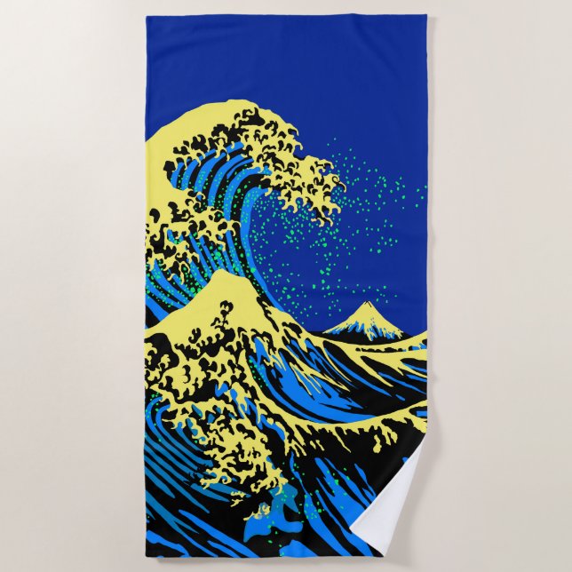 Serviette De Plage Le Grand Hokusai Wave de Blue Yellow (Devant)