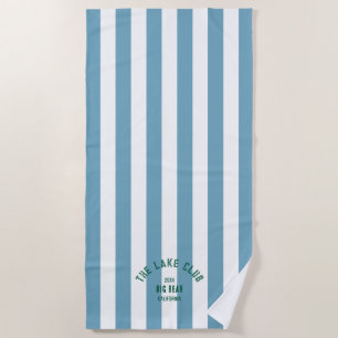 Serviette De Plage Le Lake Club Green Crest Blue Nautical Stripe