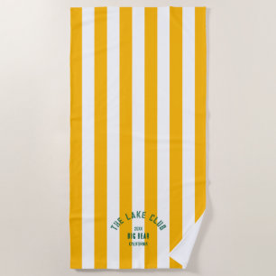 Serviette De Plage Le Lake Club Green Crest Yellow Nautical Stripe