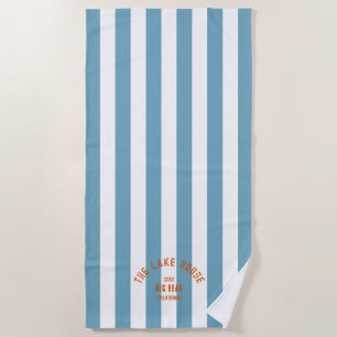 Serviette De Plage Le Lake House Orange Crest Blue Nautical Stripe