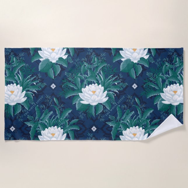 Serviette De Plage Le Motif blanc Lotus Midnight Lotus (Devant)