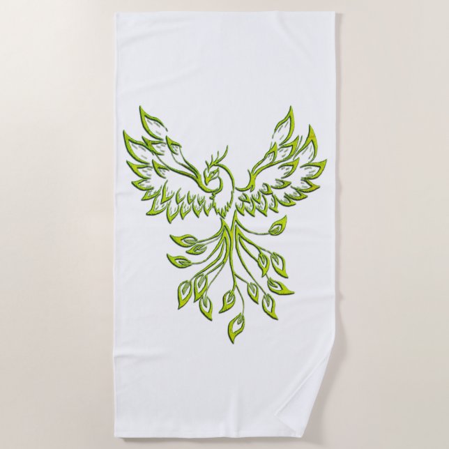 Serviette De Plage Le Phoenix vert se lève en blanc (Devant)