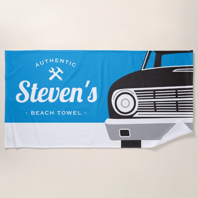 Serviette De Plage Le rétro nom customisé par | classique de voiture (Devant)
