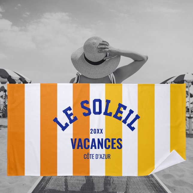 Serviette De Plage Le Soleil Vacances Côte d'Azur Cabana Stripe (Créateur téléchargé)