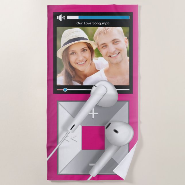 Serviette De Plage Lecteur MP3 avec photo et chanson personnalisées (Devant)