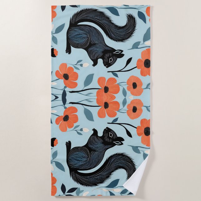 Serviette De Plage L'écureuil fleur de printemps Art (Devant)