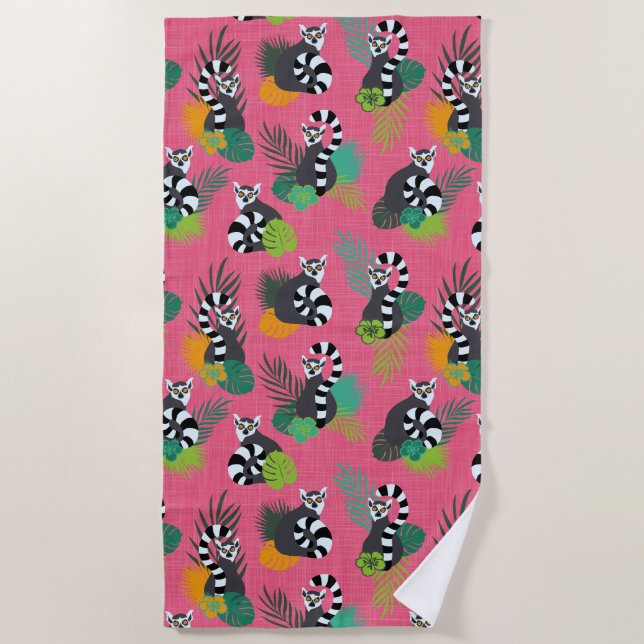 Serviette De Plage Lémurs tropicaux - rose (Devant)