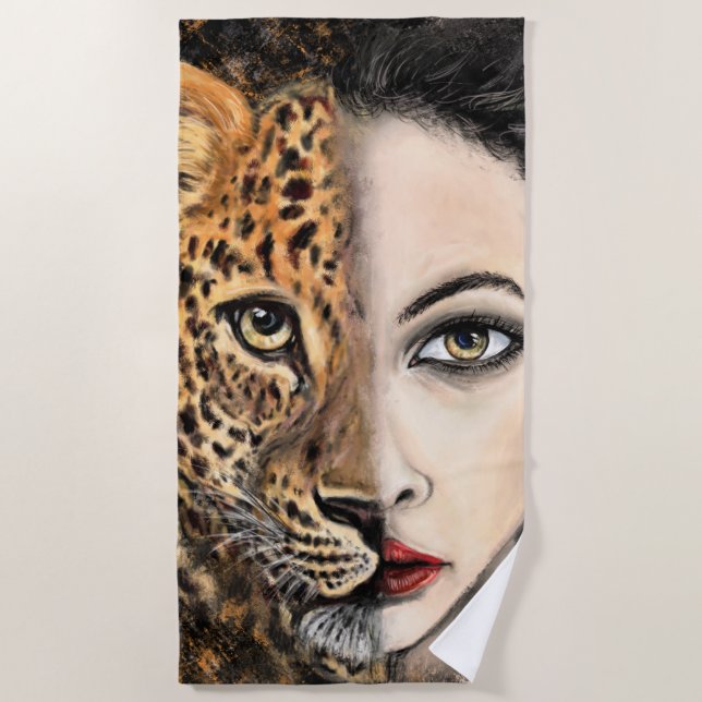 Serviette de plage Leopard Girl (Devant)