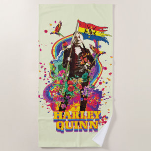 Serviette De Plage L'équipe du suicide   Harley Quinn Flowers & Rainb