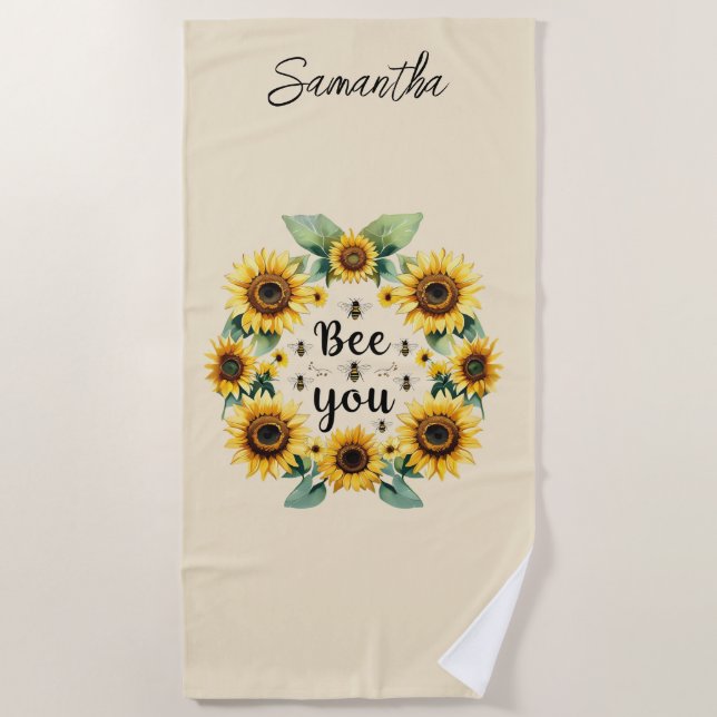 Serviette De Plage Les abeilles tournesols monogrammes Abeilles Vous  (Devant)