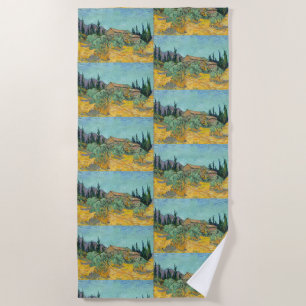 Serviette De Plage Les cabanes en bois de Van Gogh, paysage jaune, Ar