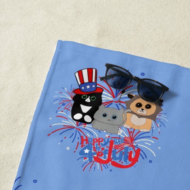 Serviette De Plage Les chats adorables Happy 4 juillet (En situation)
