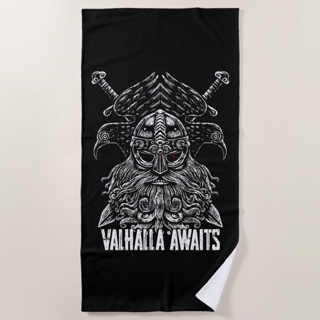 Serviette De Plage Les corbeaux d'Odin Mythologie Viking Valhalla att (Devant)