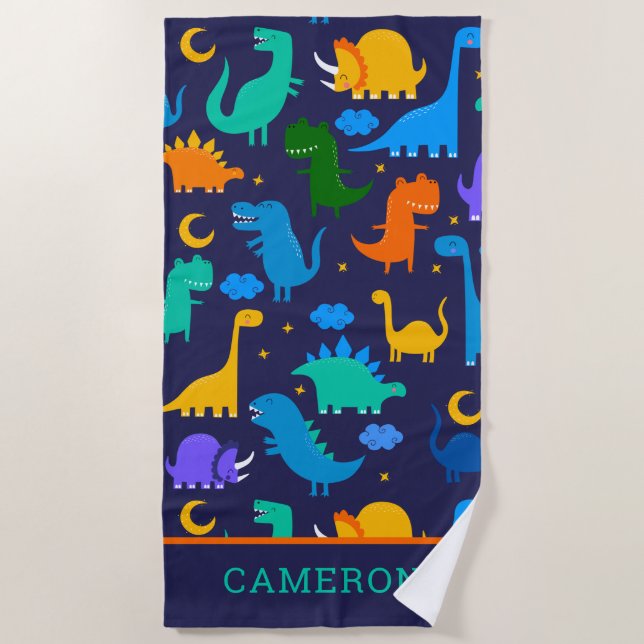 Serviette De Plage Les Enfants Personnalisent Les Dinosaures De Nuit  (Devant)