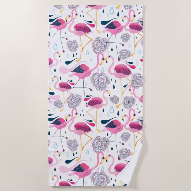 Serviette De Plage Les Flamingos et les Fleurs tropicales (Devant)