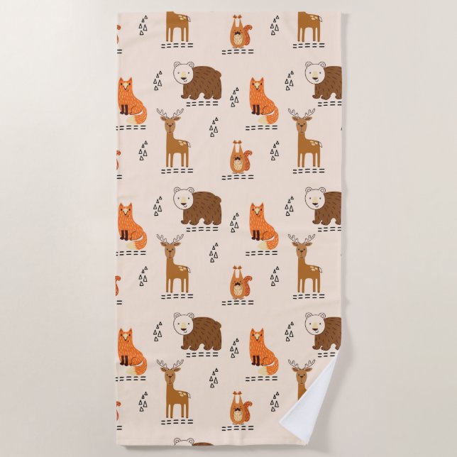 Serviette De Plage Les mignons animaux en bois (Devant)