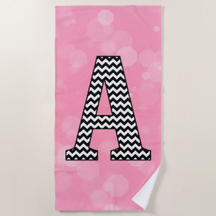 Serviette De Plage Lettre Chevron A sur Bubblegum rose