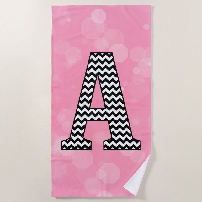 Serviette De Plage Lettre Chevron A sur Bubblegum rose (Devant)