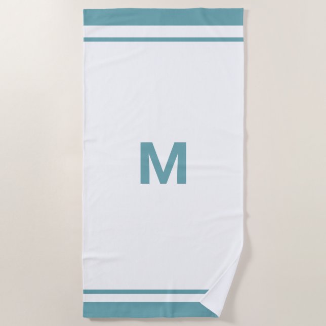 Serviette De Plage LETTRE MONOGRAPHIQUE Élégante Bleue Bordure Script (Devant)
