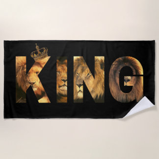 Serviette De Plage "Lettres Lion ROI" Design sur noir