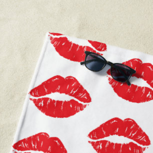 Serviette De Plage Lèvres Rouges, Rouge À Lèvres, Baiser, Motif Des L