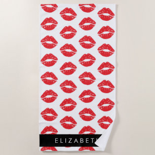 Serviette De Plage Lèvres Rouges, Rouge, Motif Des Lèvres, Votre Nom