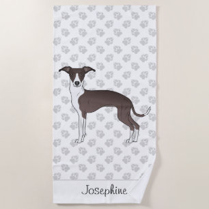 Serviette De Plage Lévrier Italien Seal Et Blanc Avec Nom Personnalis