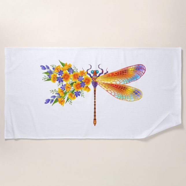Serviette De Plage libellule de fleurs jaunes (Devant)